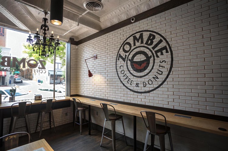 Interior brick wall at Zombie cafe